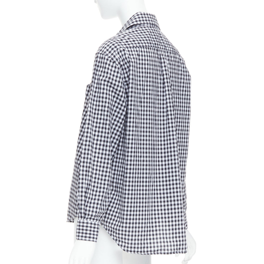 BURBERRY black white cotton check gingham silver snap button shirt IT40 S