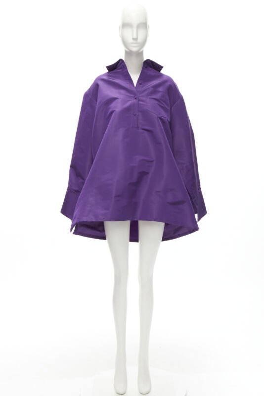 VALENTINO 2022 Runway purple silk taffeta 3D cut oversized tunic shirt IT38 XS
