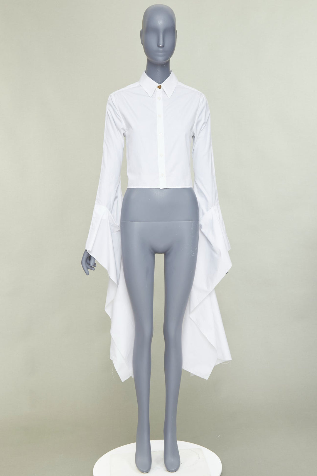 LOEWE white cotton logo button cascade drape sleeves cropped shirt FR36 S
