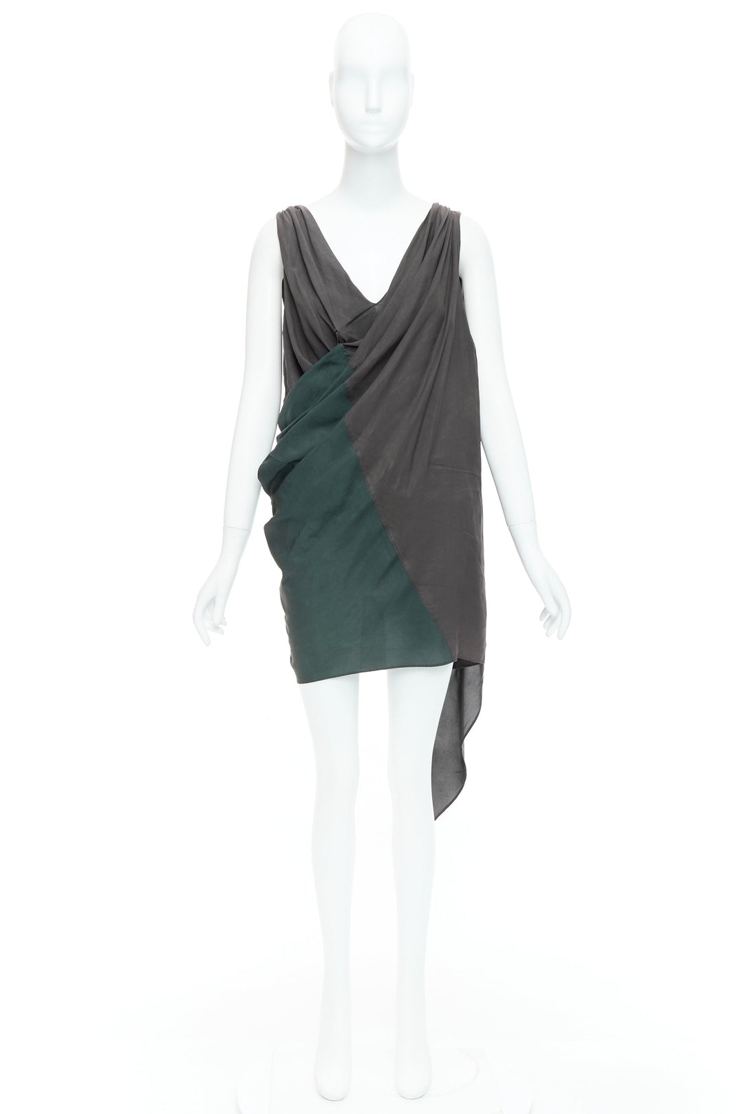 ALEXANDER WANG grey green cupro draped asymmetric toga dress Sz2