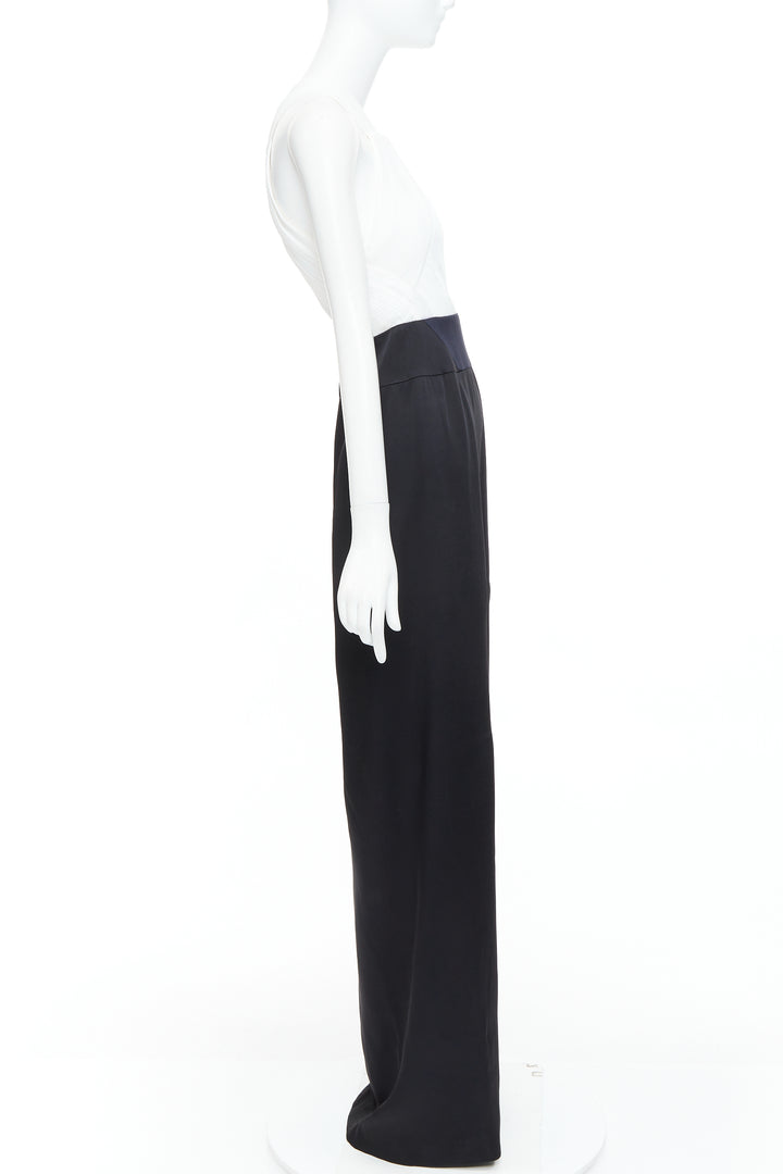 GALVAN LONDON 501 Pleated Tuxedo black white satin long gown FR36 S