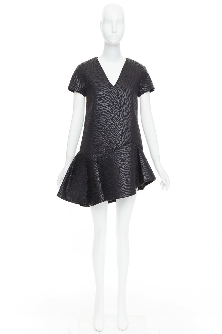 MSGM black tiger stripe neoprene asymmetric flounce mini dress IT42 M