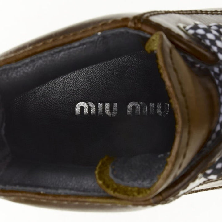 MIU MIU 2019 Vintage brushed brown leather block heel Alpine boots EU36.5