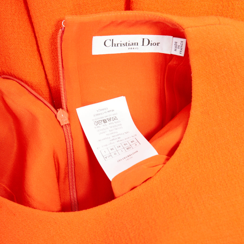 CHRISTIAN DIOR 2015 structured tangerine orange wool crepe dress FR38 M