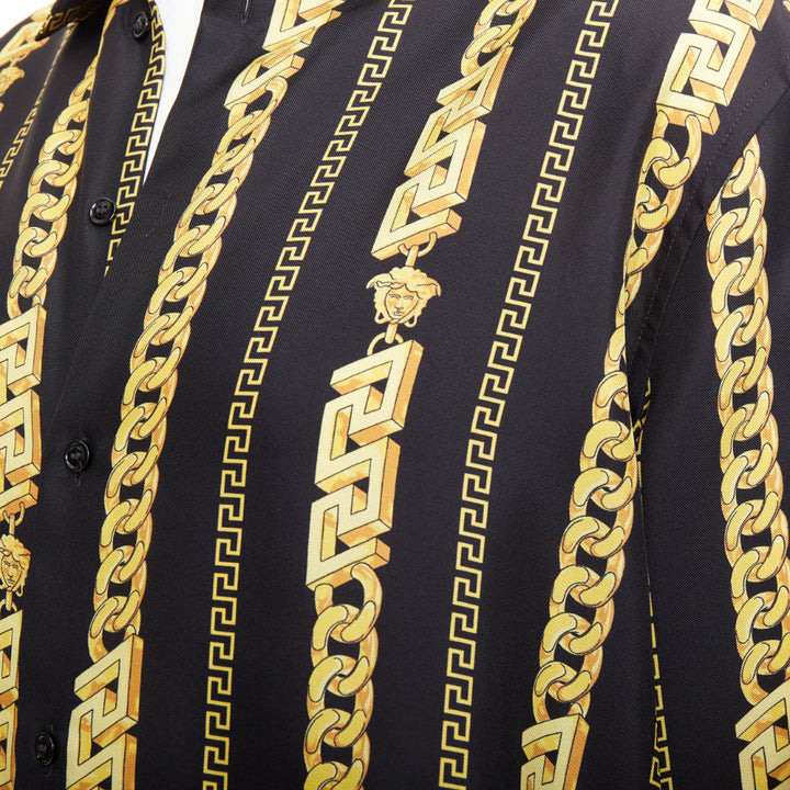 VERSACE 100% silk black gold Medusa Chains cuban link printed shirt IT54 XXL