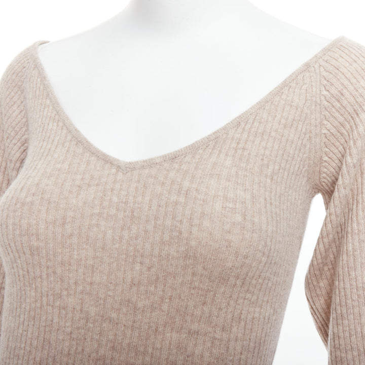 REFORMATION beige recycled cashmere wide neck ribbed sweater US0 XS