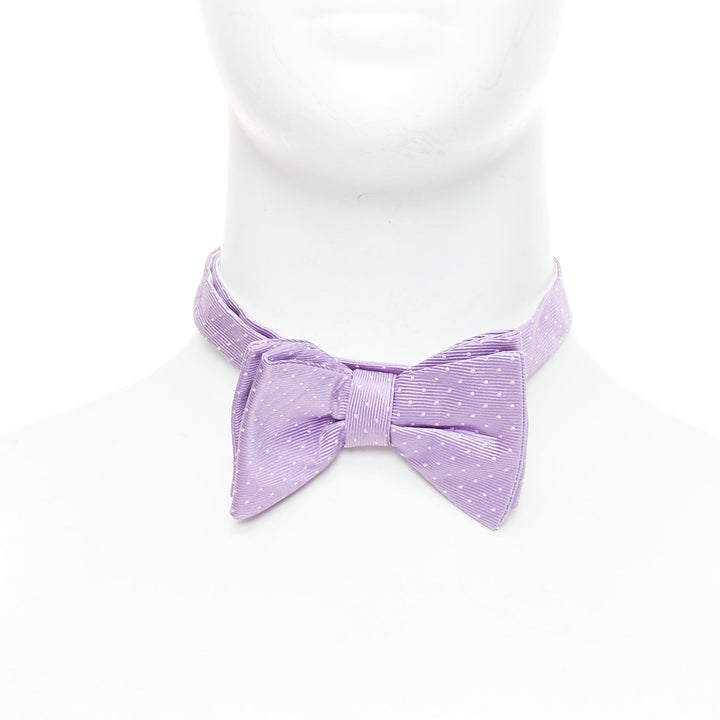 LANVIN 100% silk purple white dot classy bow tie