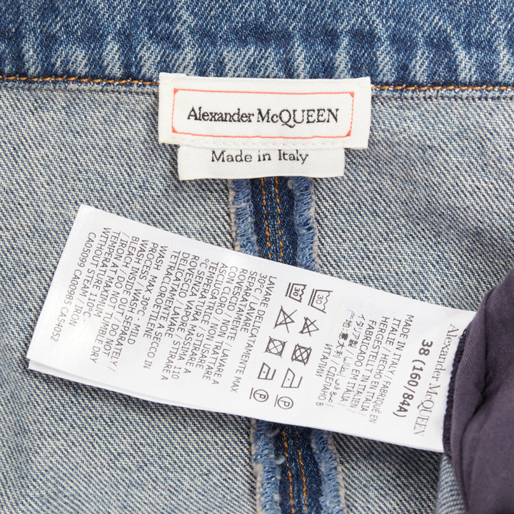 ALEXANDER MCQUEEN 2021 Runway blue denim open boat neck puff sleeve dress IT40 S