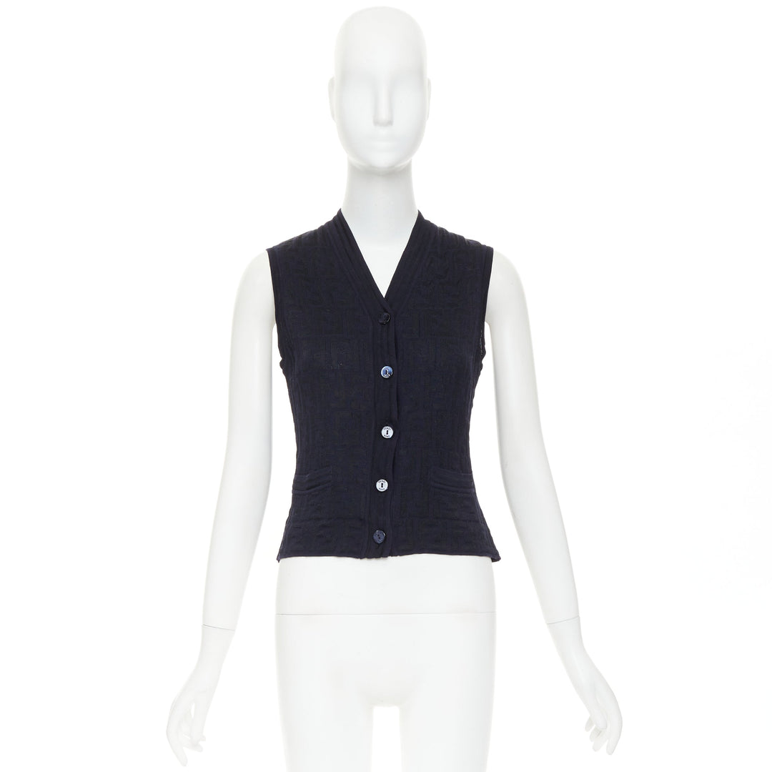 FENDI 1990s Maglia Vintage black navy FF Zucca monogram knit vest top IT40 S