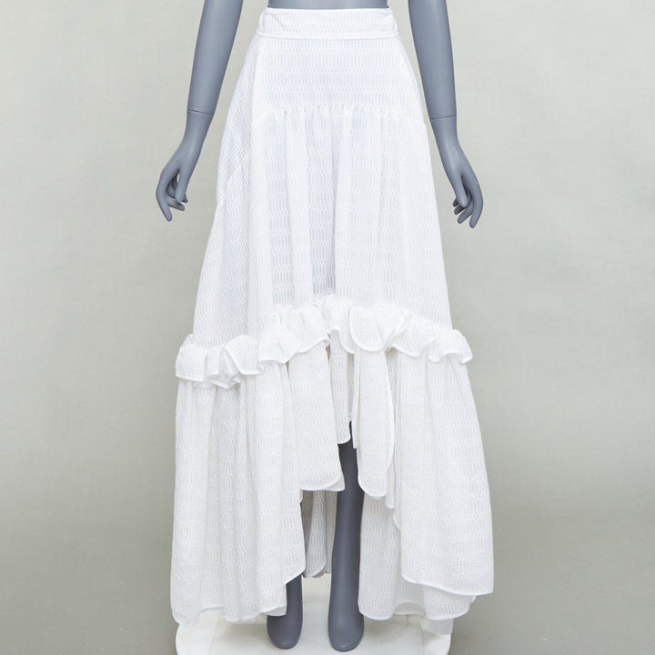 MATICEVSKI 2016 white cotton blend hi low hem frilly full skirt AUS8