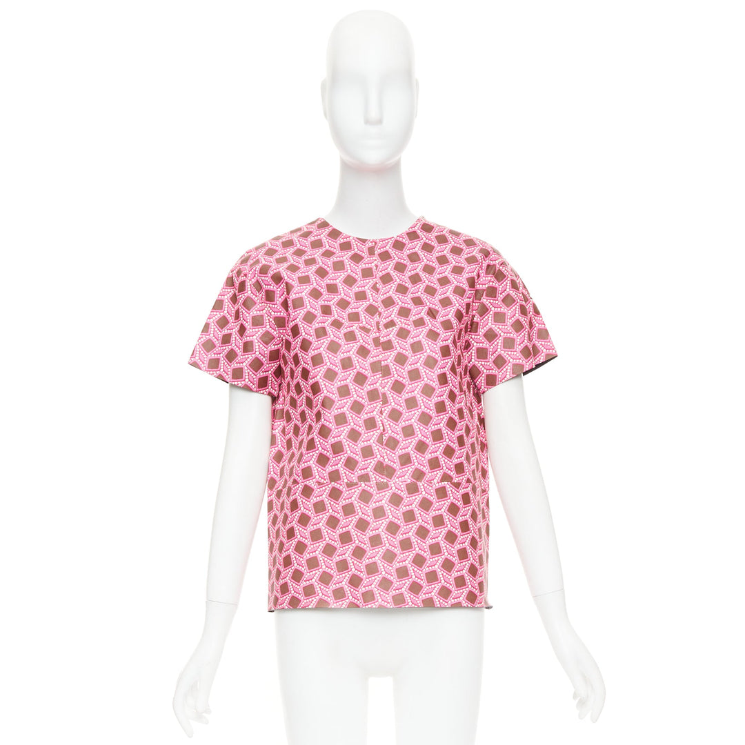 rare LOUIS VUITTON leather pink enlarged lattice lace print boxy top FR34 XS