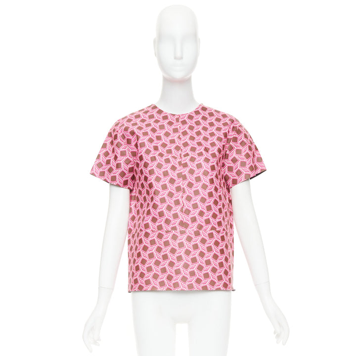 rare LOUIS VUITTON leather pink enlarged lattice lace print boxy top FR34 XS