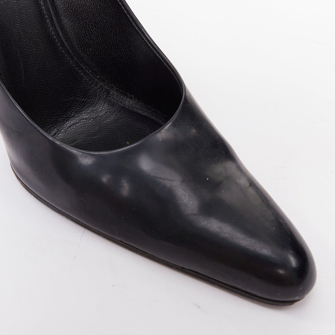 BALENCIAGA black calfskin leather elongated toe box block heel pump EU37