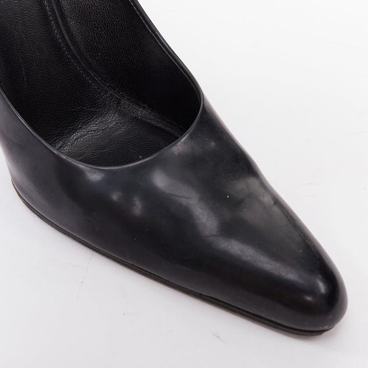BALENCIAGA black calfskin leather elongated toe box block heel pump EU37