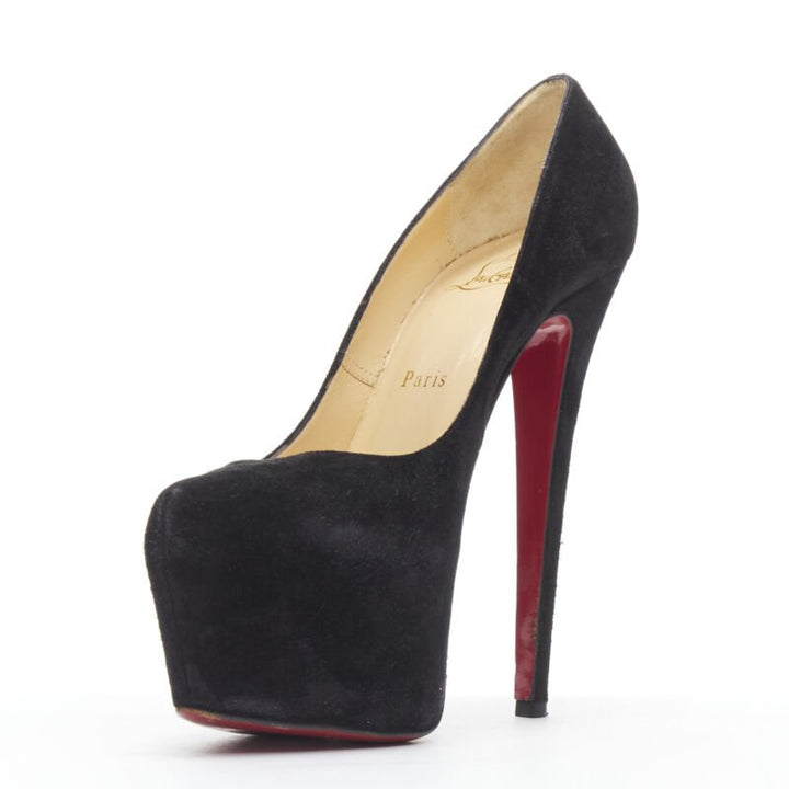 CHRISTIAN LOUBOUTIN Daffodile 160 black suede almond toe platform pump EU38