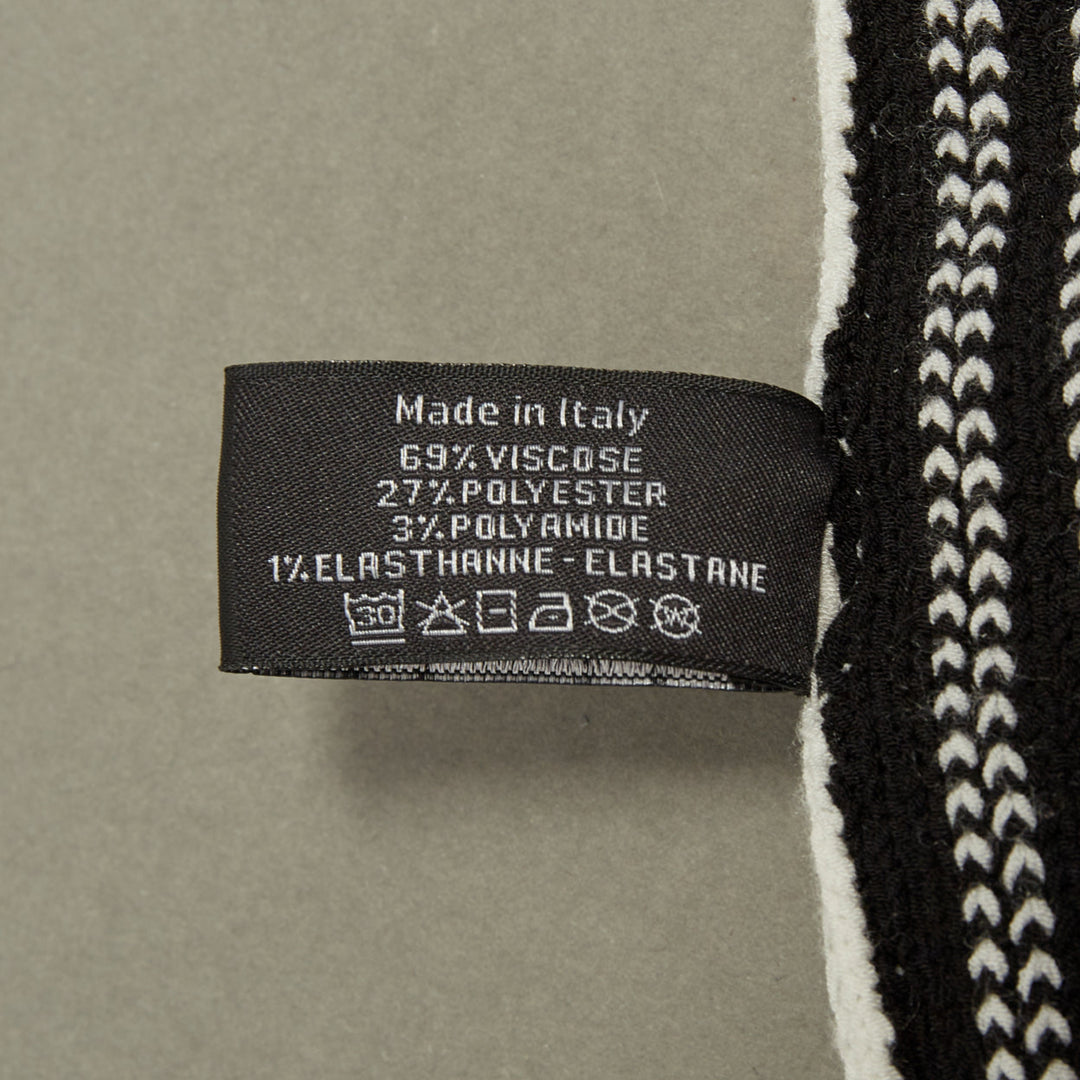 CHANEL 2024 Runway CC logo white black ribbed knit striped trim leg warmers OS