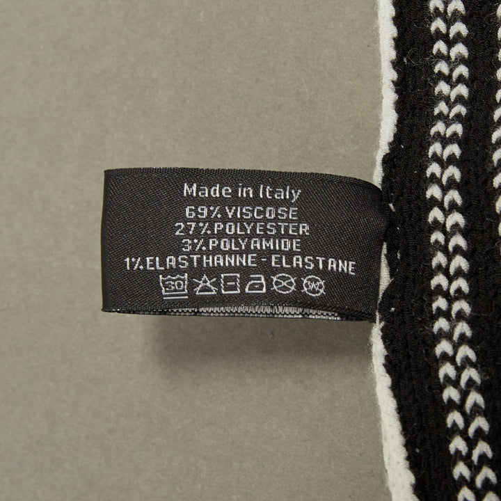 CHANEL 2024 Runway CC logo white black ribbed knit striped trim leg warmers OS