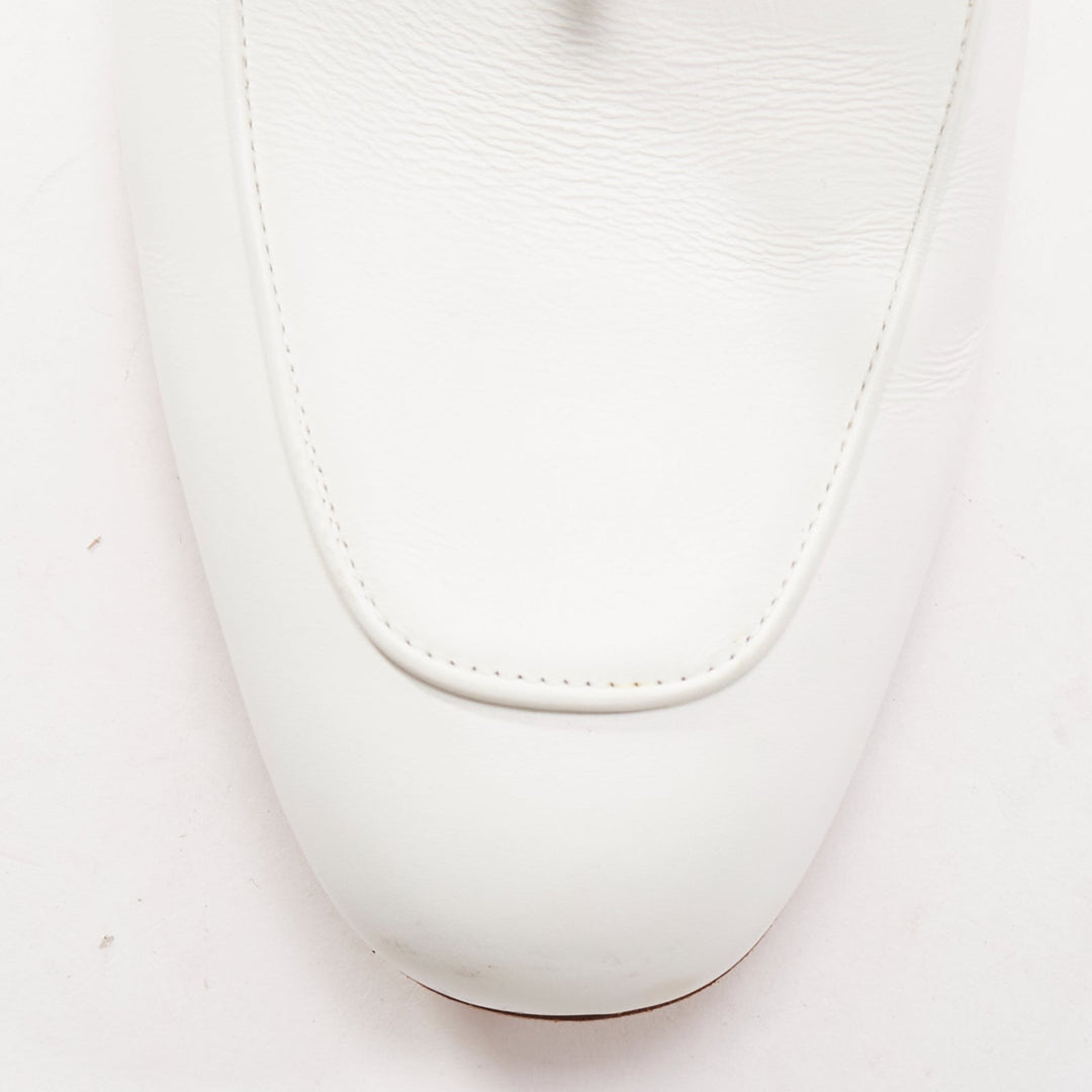 HERMES Oz white leather silver kelly buckle slip on loafer slippers EU37.5
