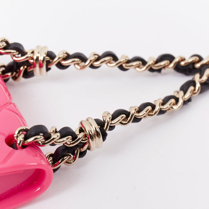 CHANEL Icon hot pink mini flap bag gold CC logo chain lobster clasp charm