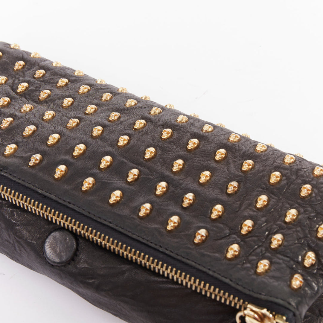 THOMAS WYLDE Day of the Dead Punk black leather gold skull stud  clutch bag
