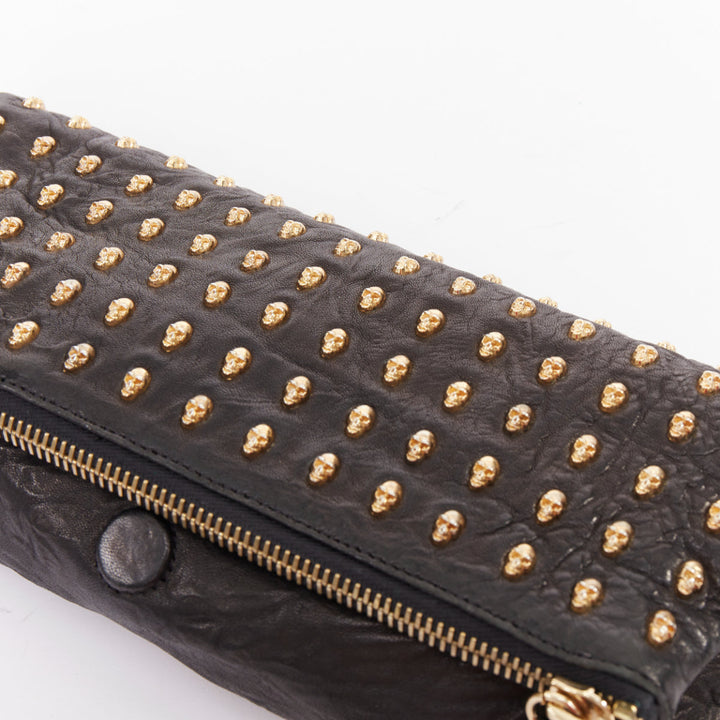 THOMAS WYLDE Day of the Dead Punk black leather gold skull stud  clutch bag