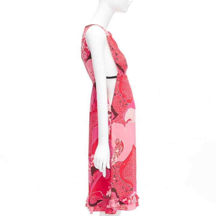 GUCCI TOM FORD 1999 Vintage Runway pink floral cutout leather strap dress IT42 M