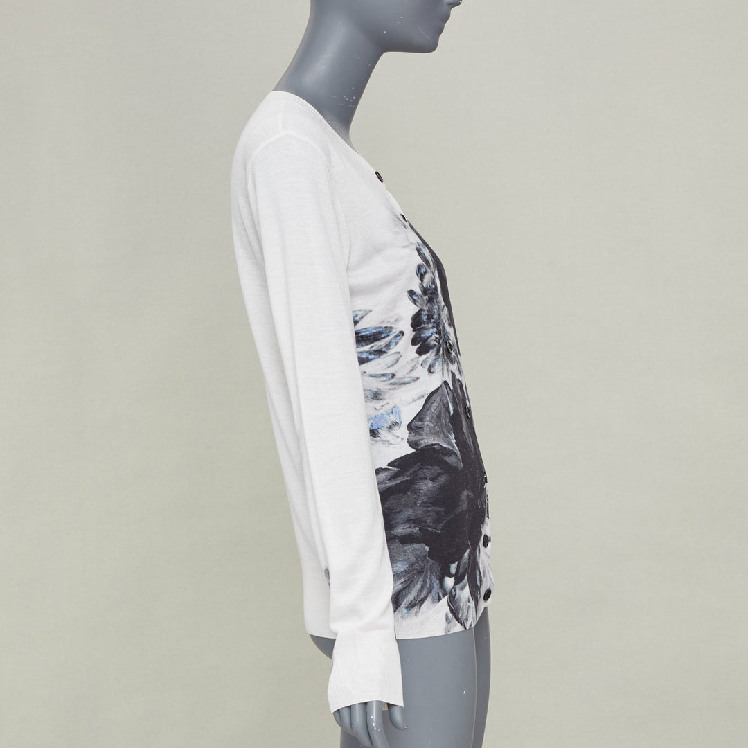 ALEXANDER MCQUEEN 2023 Chiaroscuro off white wool silk floral cardigan top S