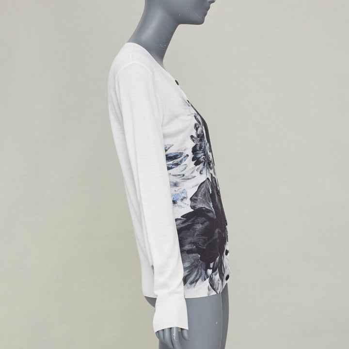 ALEXANDER MCQUEEN 2023 Chiaroscuro off white wool silk floral cardigan top S