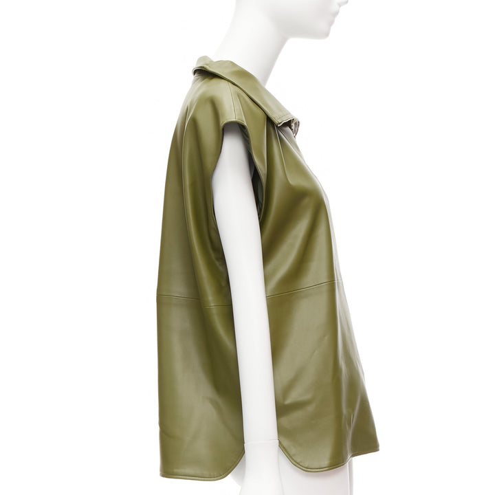 FRANKIE SHOP khaki green faux leather PU half zip boxy popover sleeveless top XS