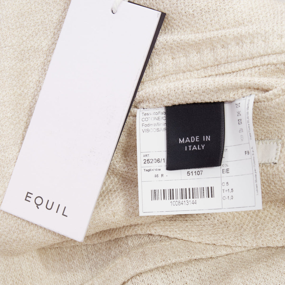 EQUIL beige flax cotton blend slub notch lapel patch pocket blazer jacket EU46 S
