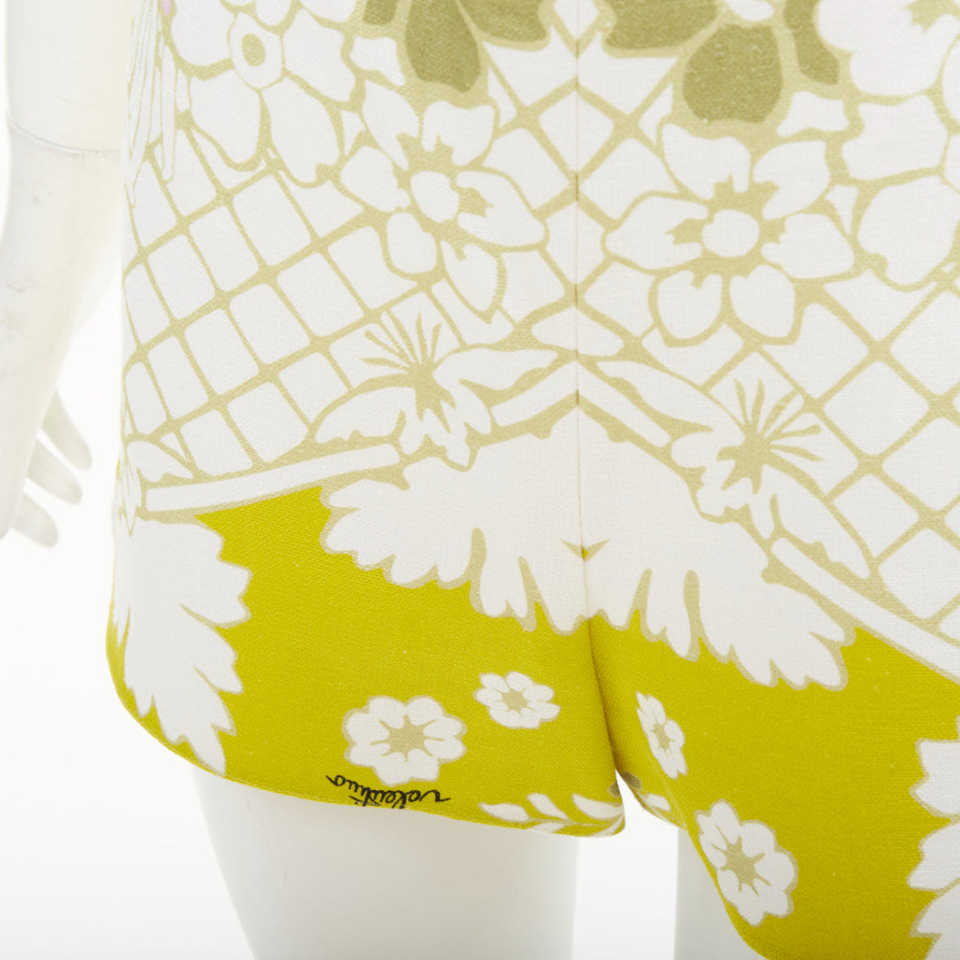VALENTINO 2020 green yellow white floral lattice graphic jacquard shorts IT38 XS