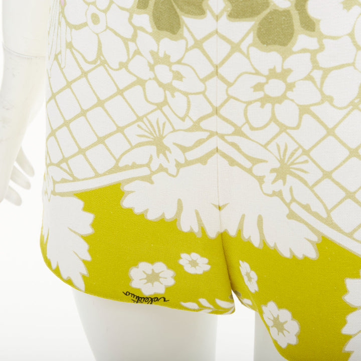 VALENTINO 2020 green yellow white floral lattice graphic jacquard shorts IT38 XS