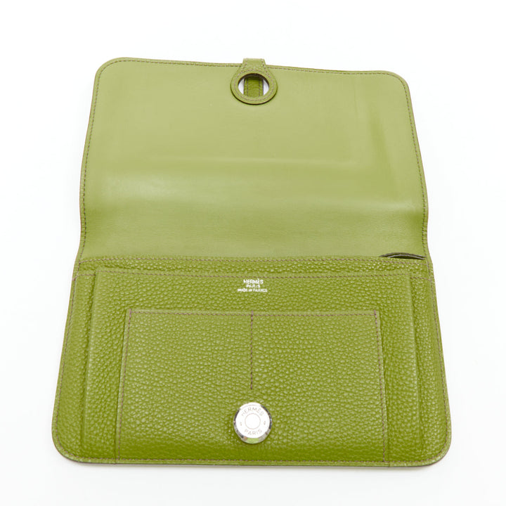 HERMES Dogon Duo green togo leather PHW loop through long wallet