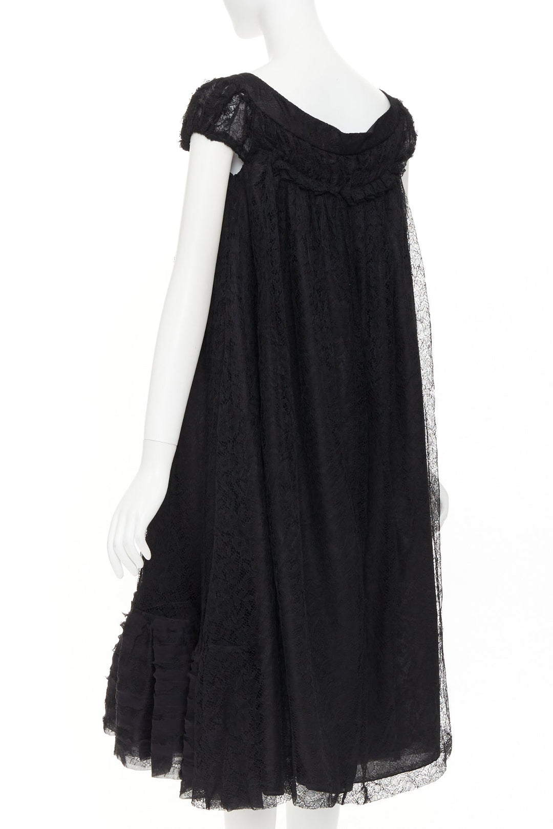 YVES SAINT LAURENT 2007 Vintage black sheer lace gathered tiered dress IT40 S