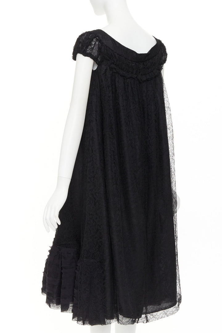 YVES SAINT LAURENT 2007 Vintage black sheer lace gathered tiered dress IT40 S