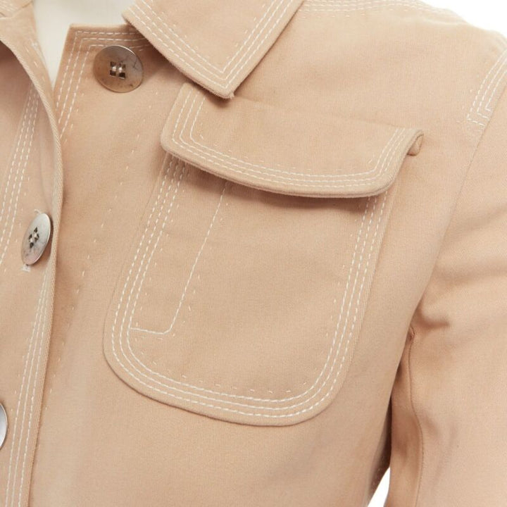 LOUIS VUITTON beige cotton white overstitched pocket detail shirt jacket FR36 S