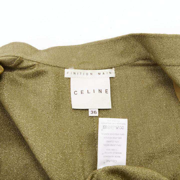 CELINE Vintage Finition Main gold metallic wool military safari jacket FR36 S