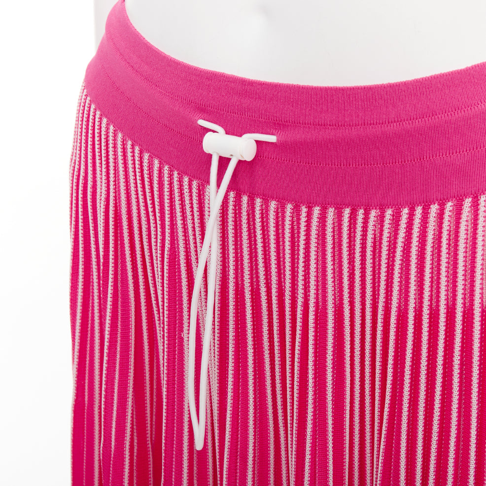 VALENTINO pink white viscose striped plisse toggle waist knit midi skirt S