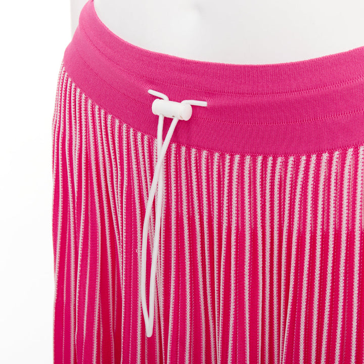 VALENTINO pink white viscose striped plisse toggle waist knit midi skirt S