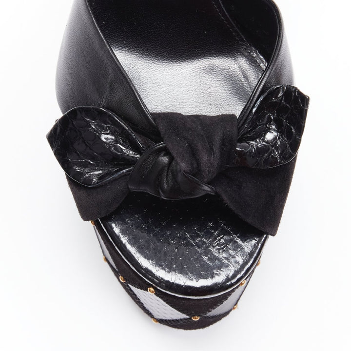 SAINT LAURENT Paige 85 Runway black patchwork stud platform sandals EU37