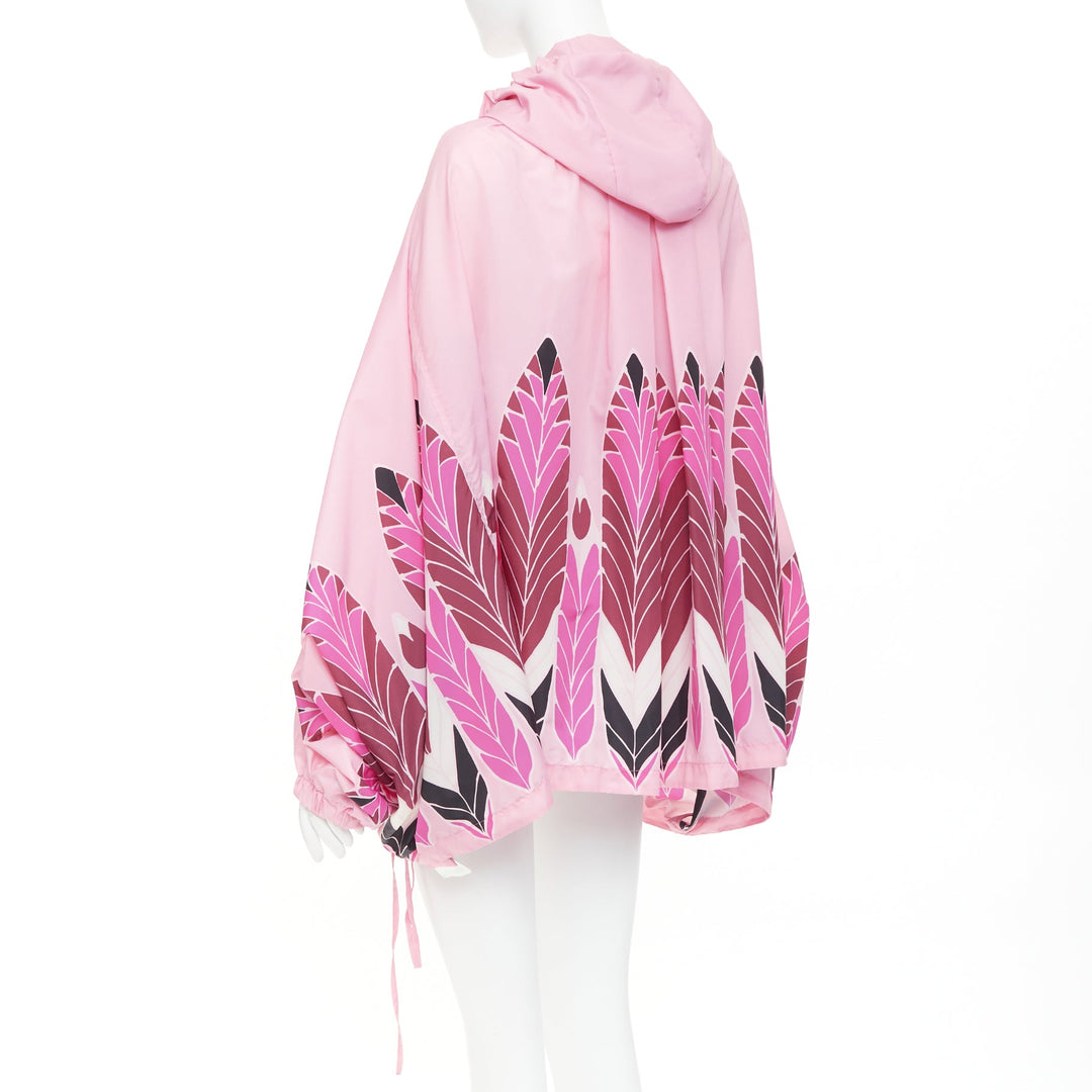 VALENTINO 2020 print pink abstract floral nylon ruched cocoon parka coat IT40 S