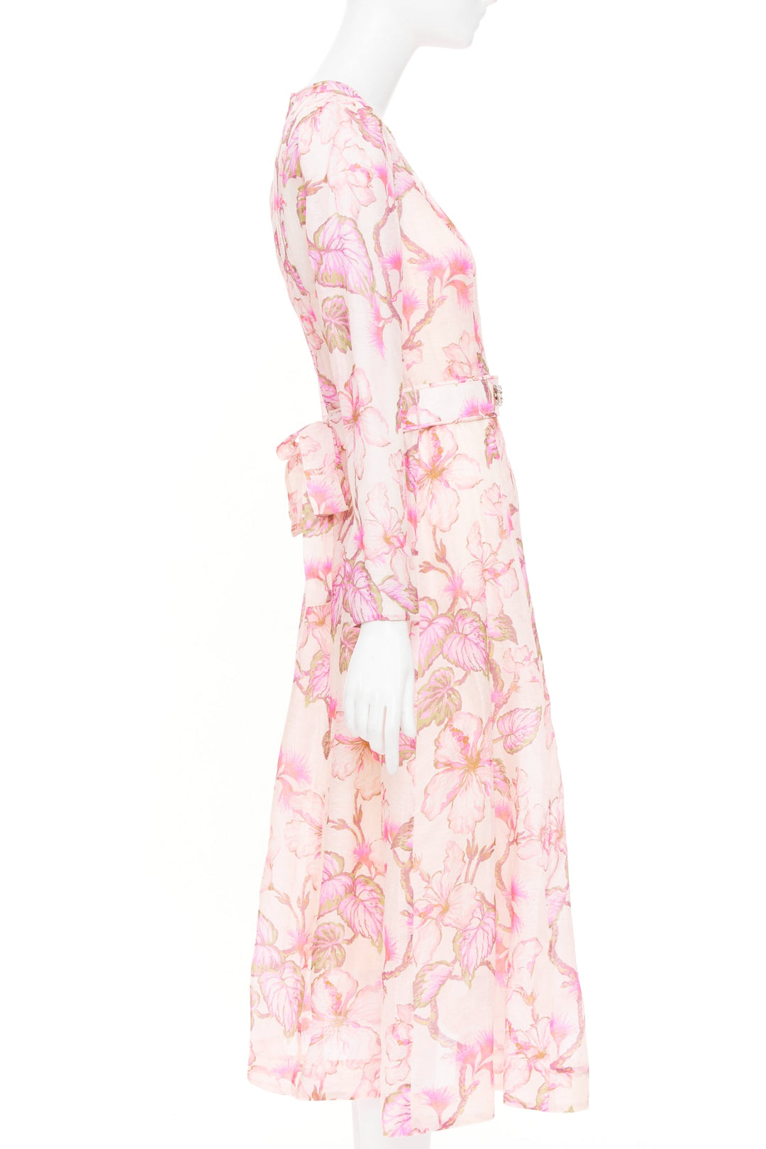 ZIMMERMANN 2024 Runway Matchmaker pink floral linen silk midi dress Size 1 XS-S
