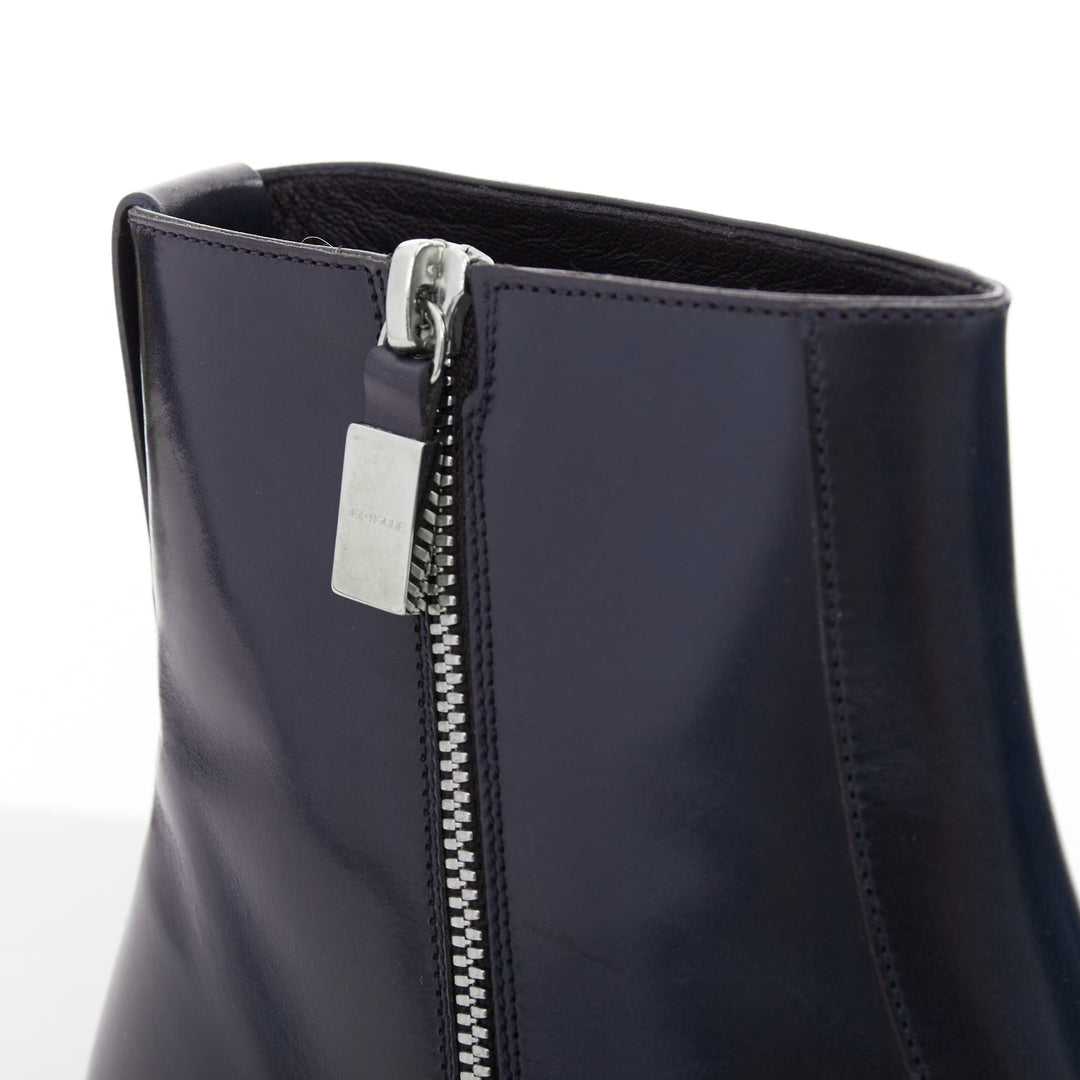 DIOR MEN midnight blue calfskin silver zip minimal ankle boots EU43