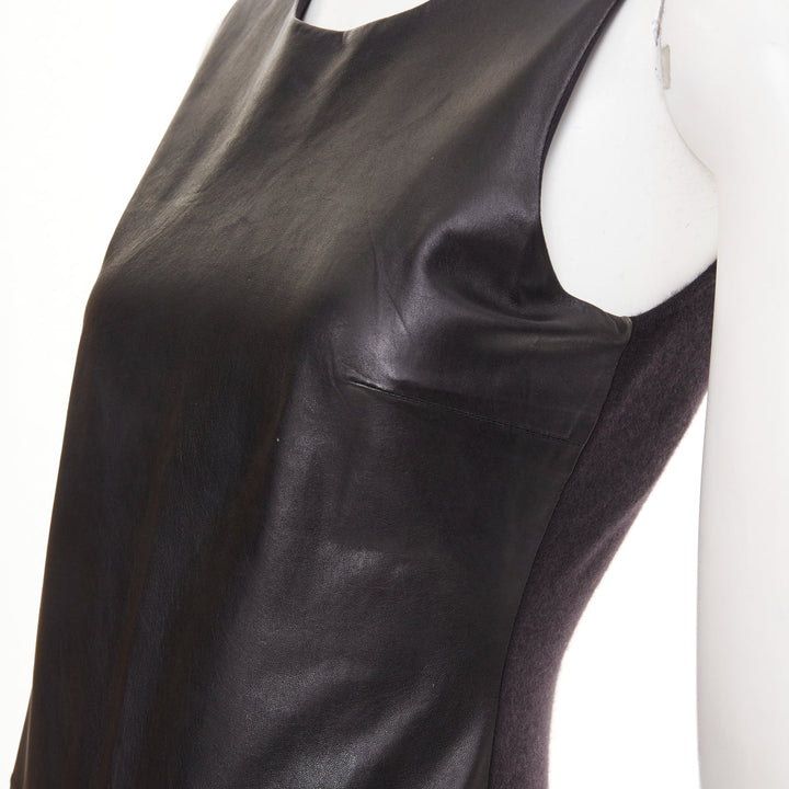 RALPH LAUREN PURPLE LABEL black leather cashmere blend sleeveless dress XS