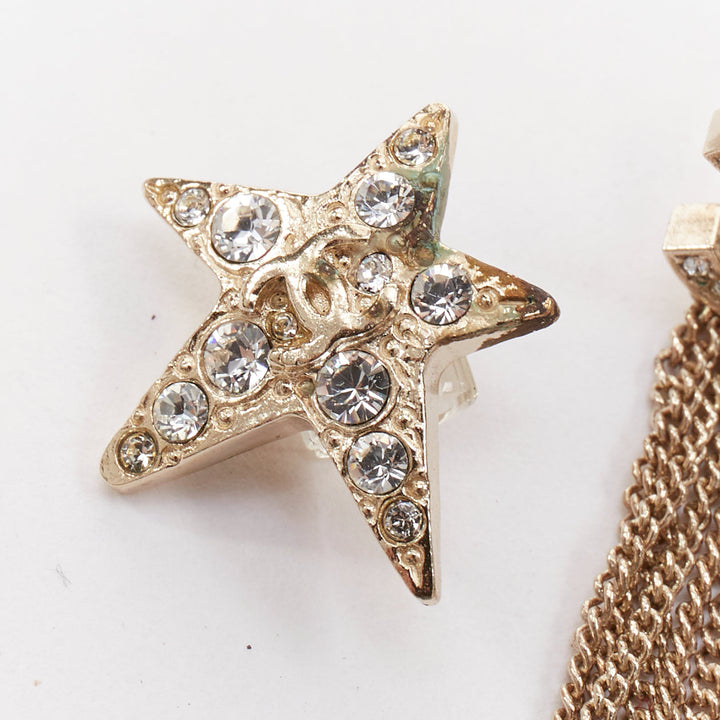 CHANEL B15 gold tone CC logo crystal pave star tassel wire clips phone charm