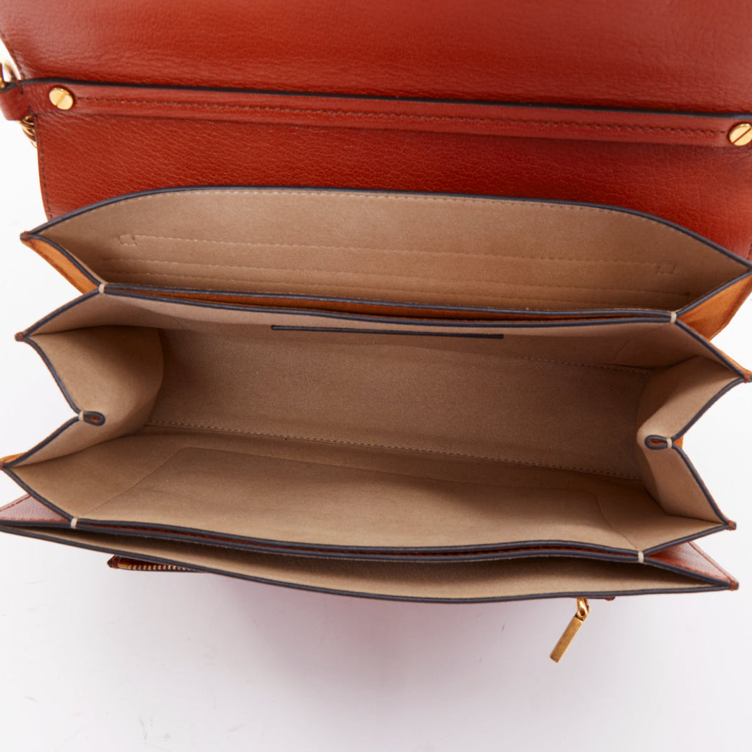 GIVENCHY GV3 Small tan brown leather suede clasp structured crossbody bag