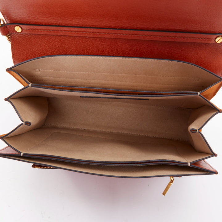 GIVENCHY GV3 Small tan brown leather suede clasp structured crossbody bag