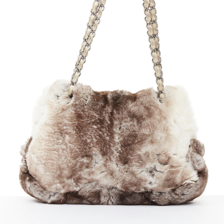 CHANEL 2005 Limited Lapin rabbit fur classic silver CC turnlock shoulder bag