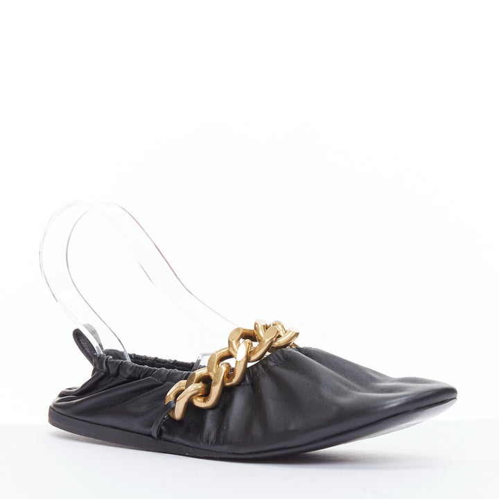 STELLA MCCARTNEY Falabella Ballerina black vegan leather gold chain flats EU37