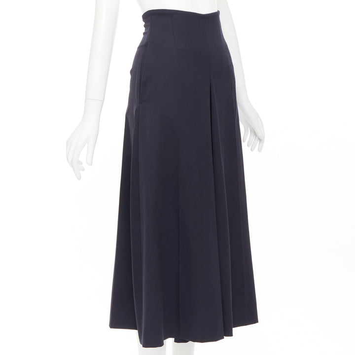 ALEXANDER MCQUEEN navy virgin wool box pleat wide leg cropped pants IT34 XXS